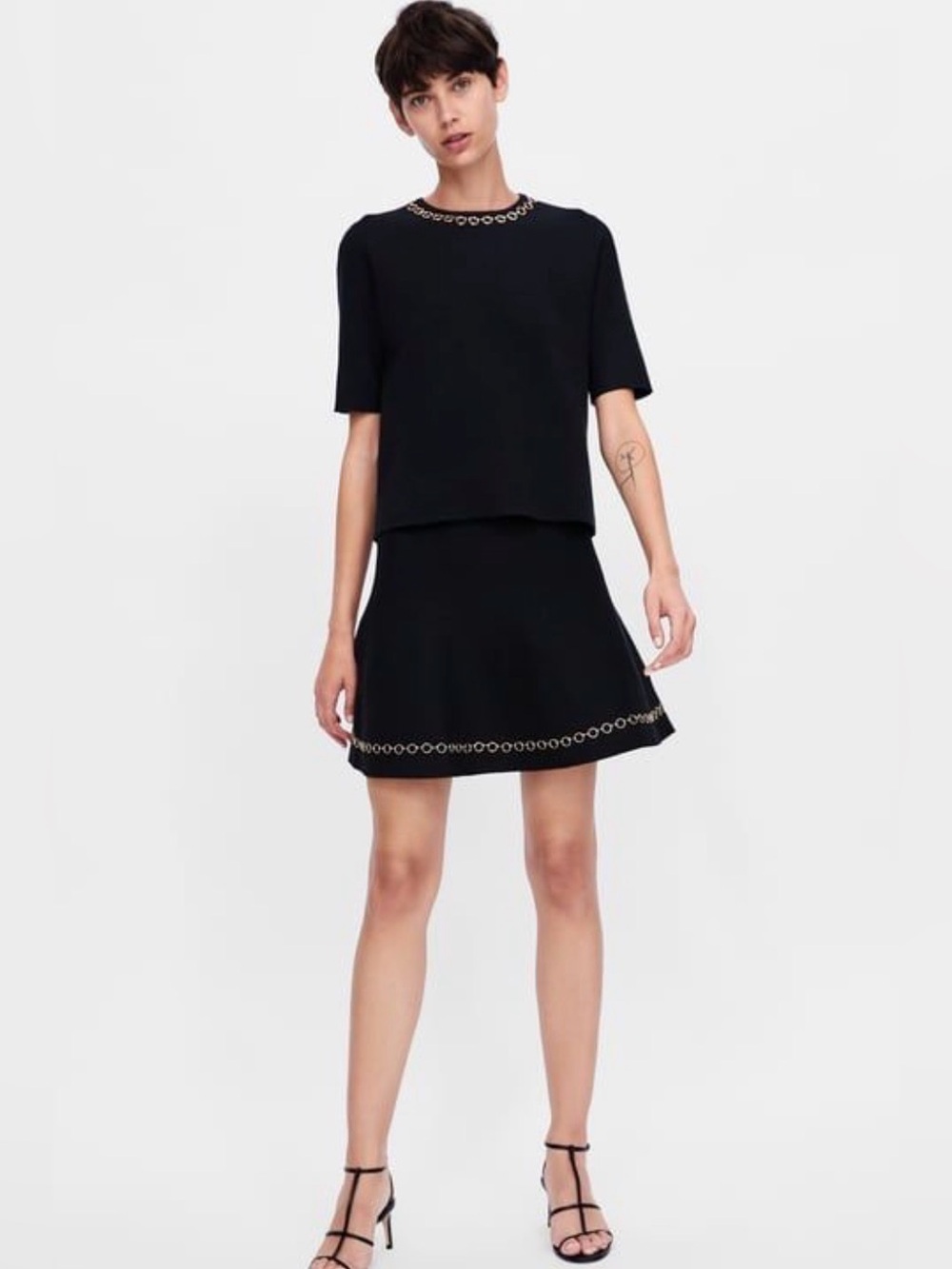 Zara Black Circle-Skirt Set with Metallic Eyelet Detail